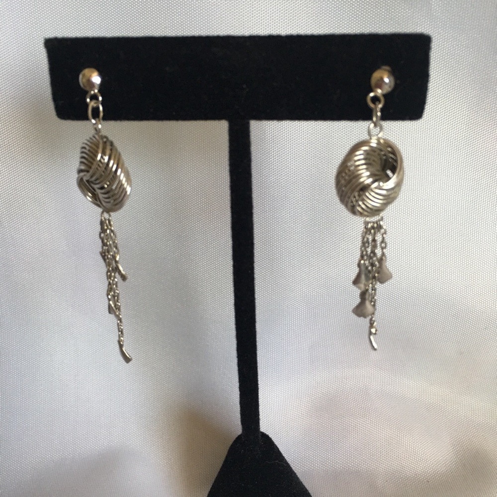 Silver Wire Wrapped Drop Dangle Pierced Earrings